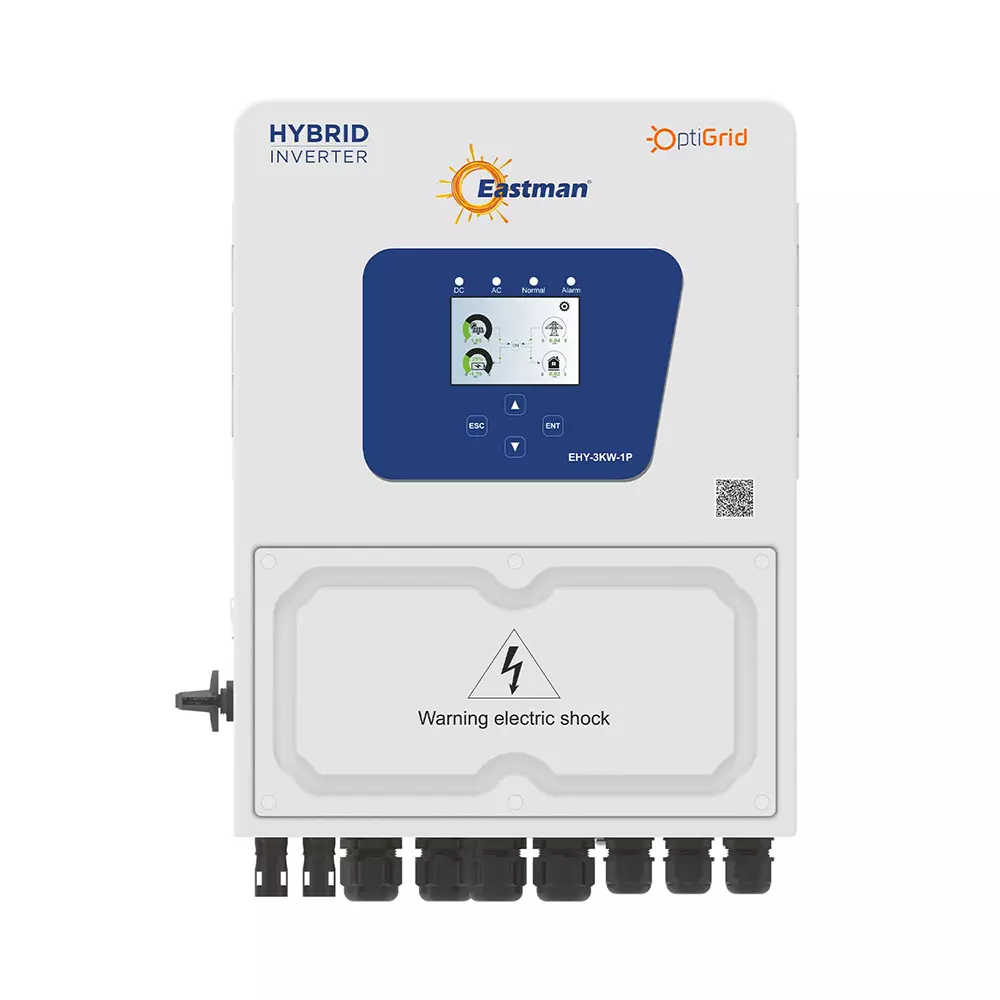 Eastman OptiGrid Hybrid Solar Inverter Single Phase with Eastman One App & Wi-Fi Stick Dual MPPT Wattage 5 kW, EHY-5KW-1P