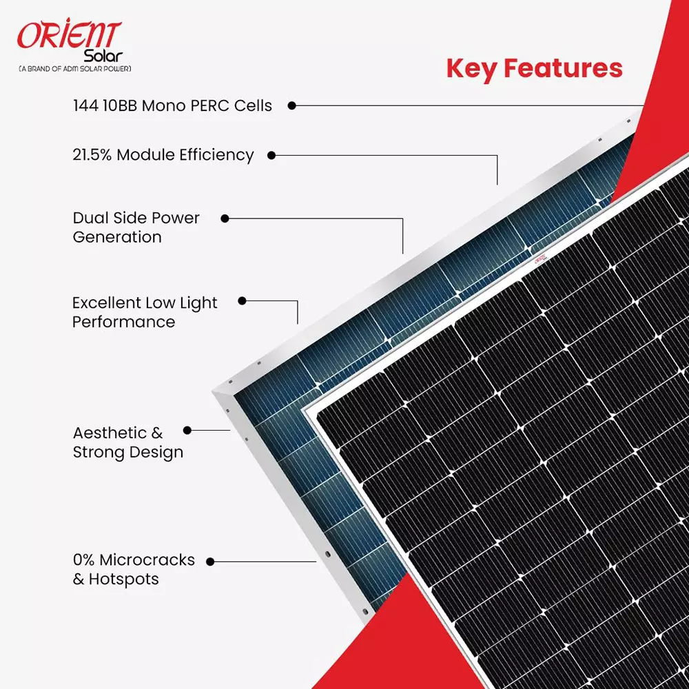 Orient Mono Facial Solar Panel 550 W Power 144 Half-Cut Cells Crystalline Silicon (Pack of 4)