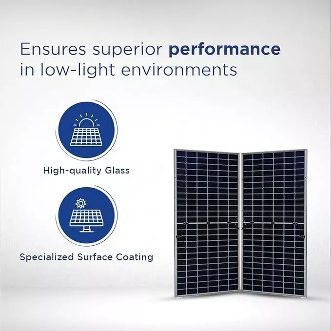 Eastman 585W Bi-Facial Monocrystalline Topcon Solar Panel (Pack of 2) – Half-Cut 144 Cells, Non-DCR, High Efficiency