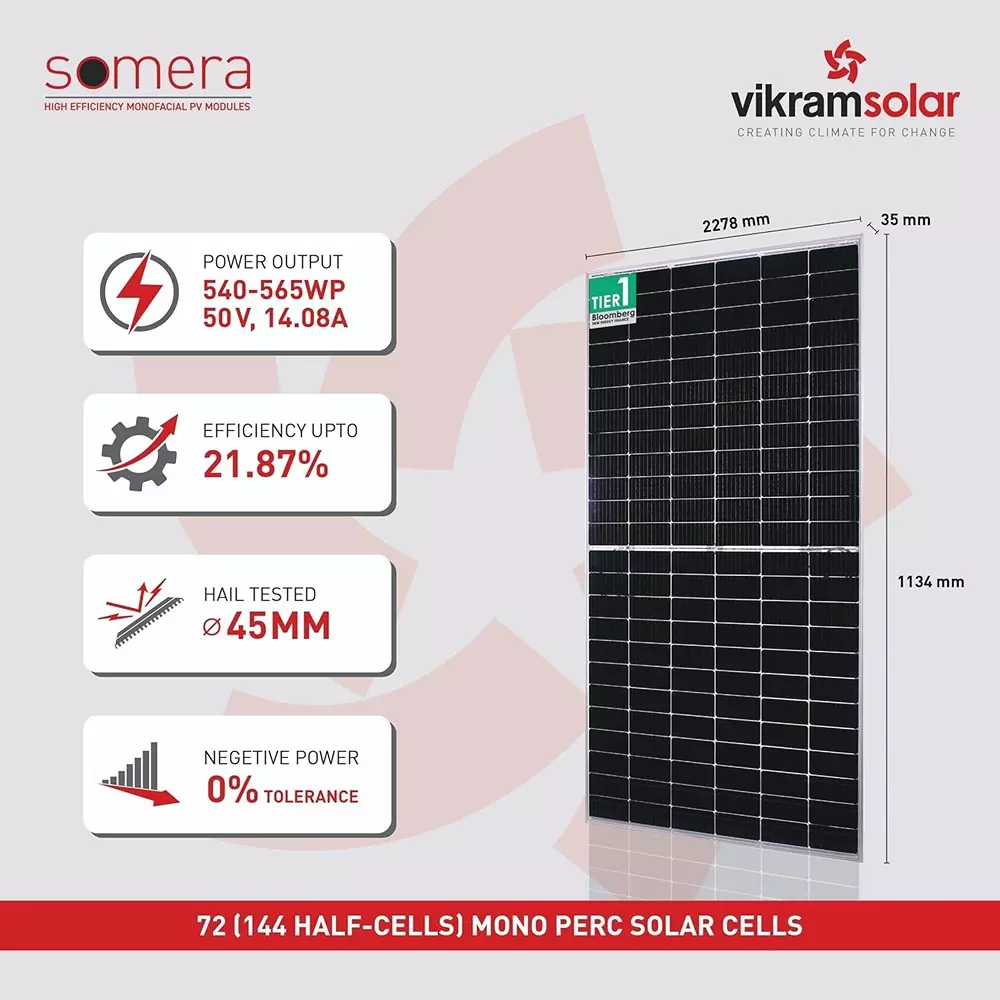 Vikram Solar Somera 540-565 W Solar Panels High Efficiency Monofacial PV Module 144 Half-Cut Cells, VSMDS-540-565W_PK2
