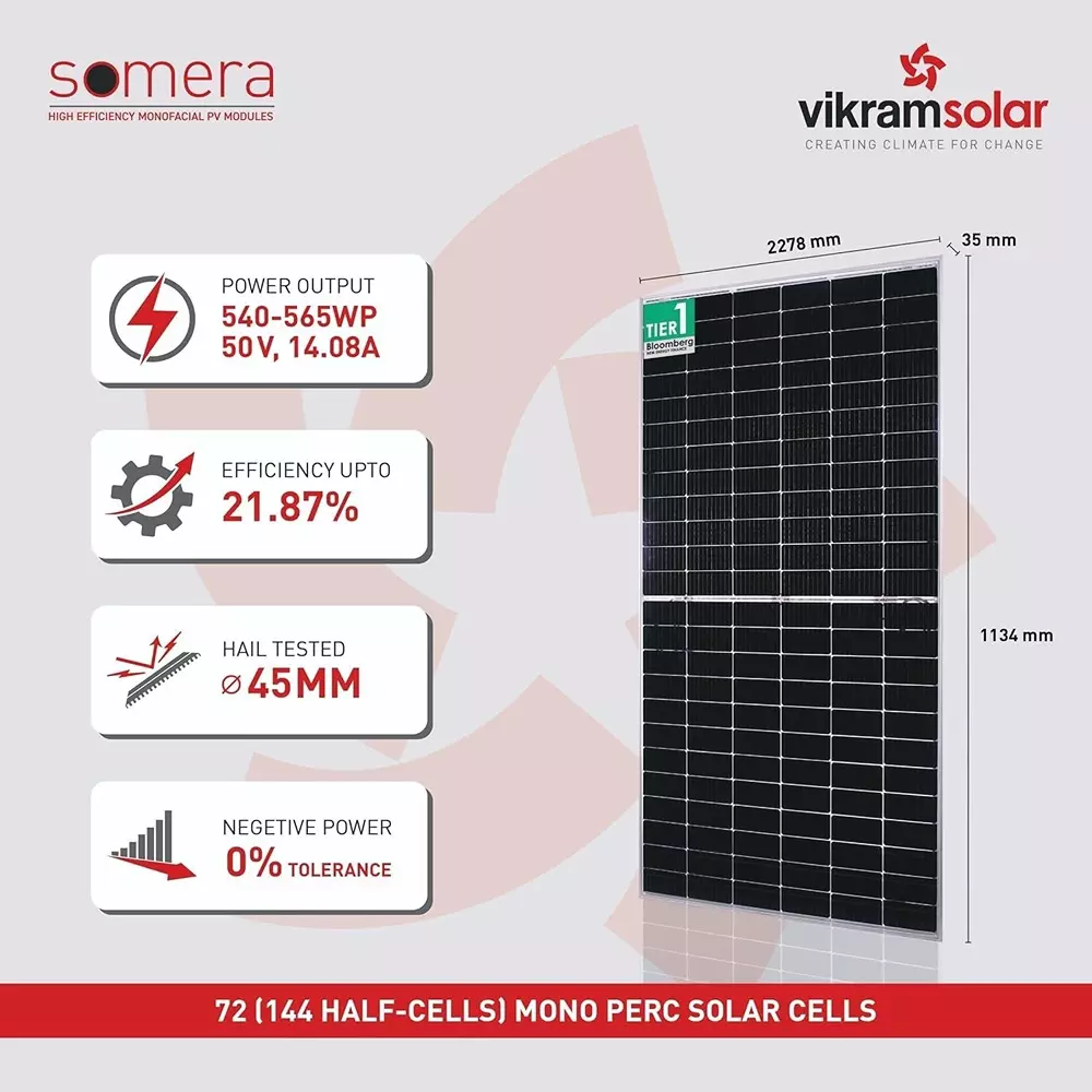 Vikram Solar Somera DCR 555 W Solar Panels High Efficiency Monofacial PV Module 144 Half-Cut Cells, VSDCRSM-555W_P2