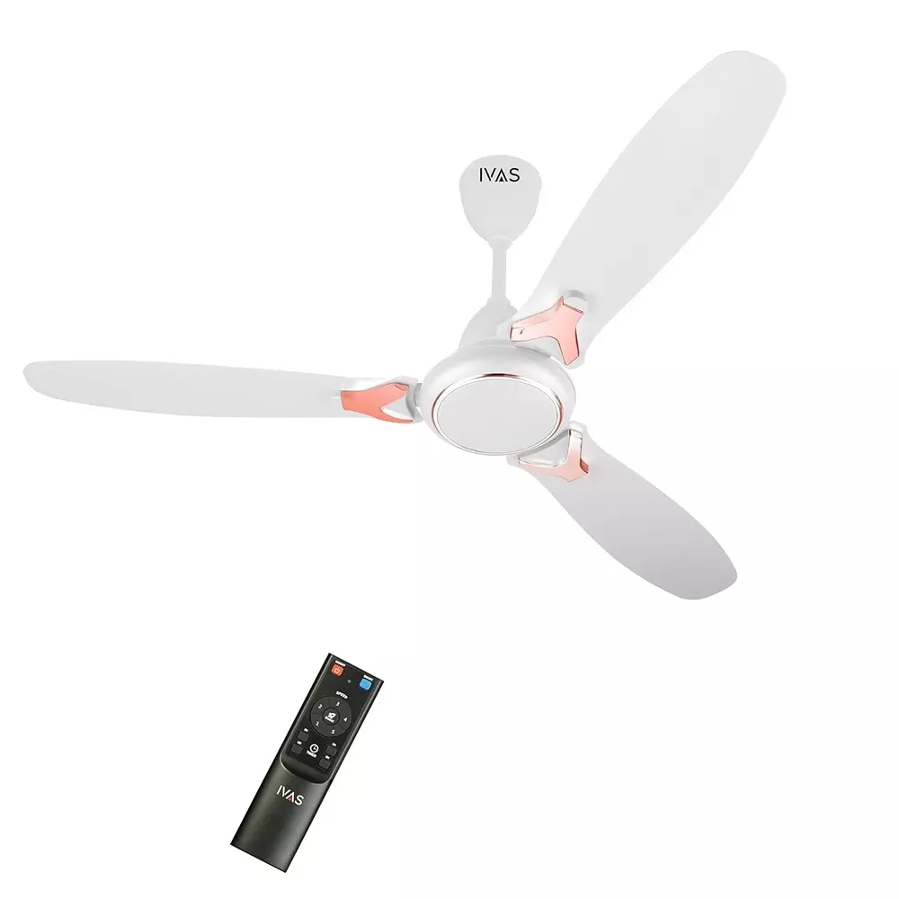 IVAS Gloria 3 Blades BLDC Ceiling Fan with Remote 32 W Power 1200 mm Sweep Size Corded Electric Pearl White Ceiling Mount