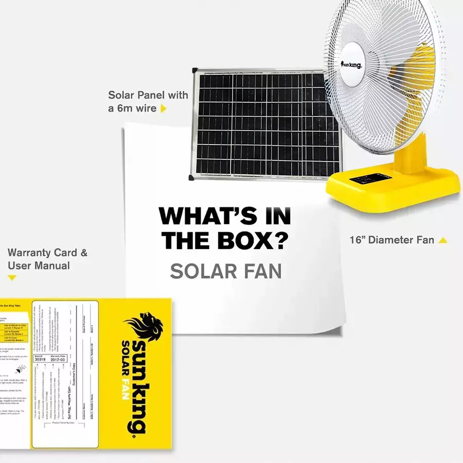 Sun King 16 inch Solar Powered Portable Fan (Yellow;White)