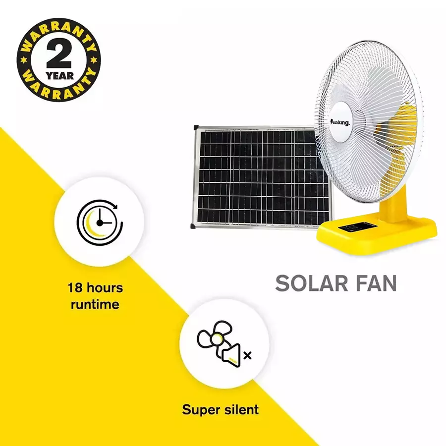 Sun King 16 inch Solar Powered Portable Fan (Yellow;White)