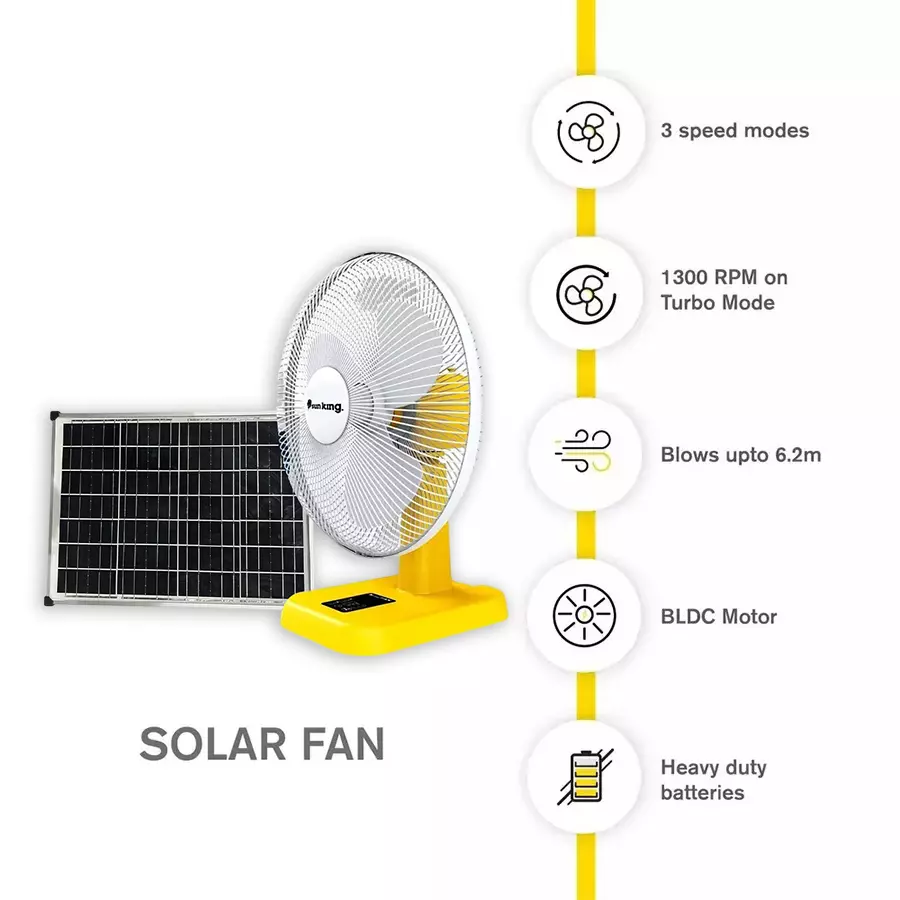 Sun King 16 inch Solar Powered Portable Fan (Yellow;White)