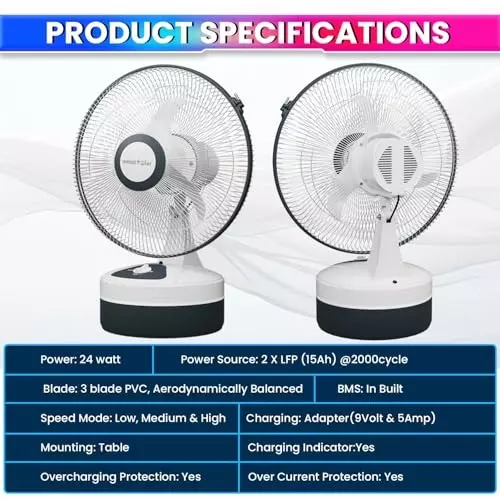 amicisolar-rechargeable-table-fan-12-inch-300-mm-3-speed-24-w-14-h-backup-silent-dc-fan-1xdc-fan-6v-15ah