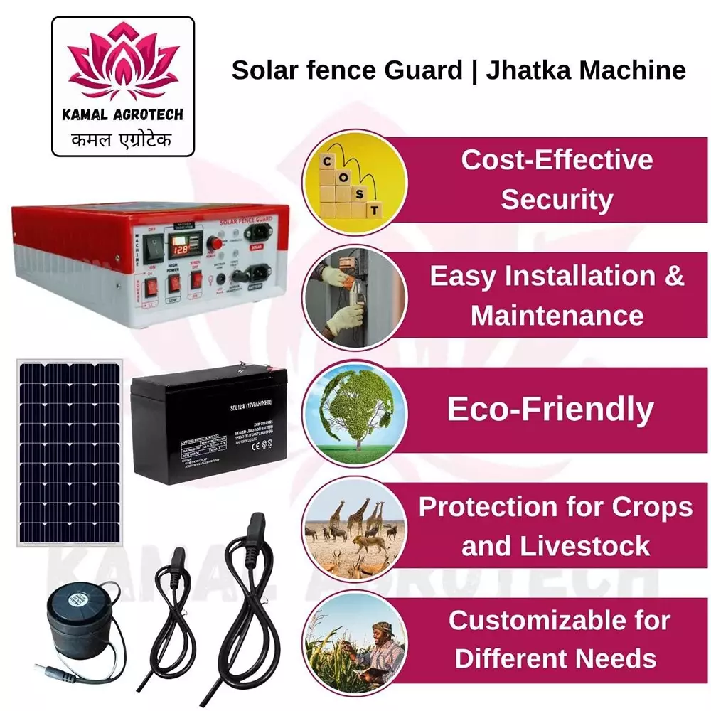 kamal-agrotech-15-kv-zatka-machine-with-14v-12ah-battery-solar-panel-charger-for-50-acre-coverage