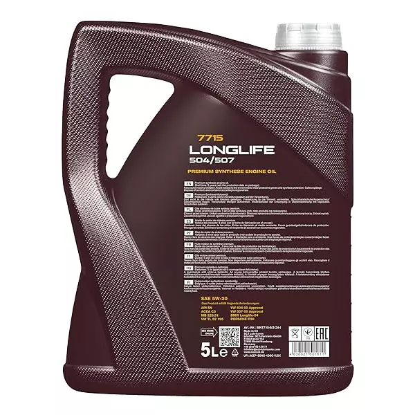 MANNOL Longlife 504/507 5W-30 SN Fully Synthetic Engine Oil 5 L for Petrol & Diesel Engine, 7715-5L