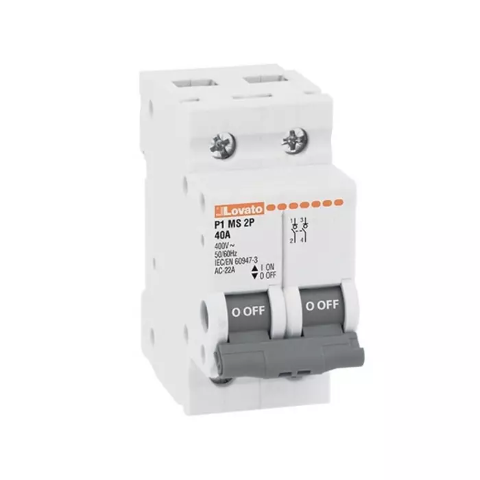 Lovato 2P Pole DIN Rail Switch Disconnector - 40A Maximum Current, P1MS2P040
