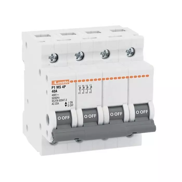 Lovato 4P Pole DIN Rail Switch Disconnector - 40A Maximum Current, P1MS4P040