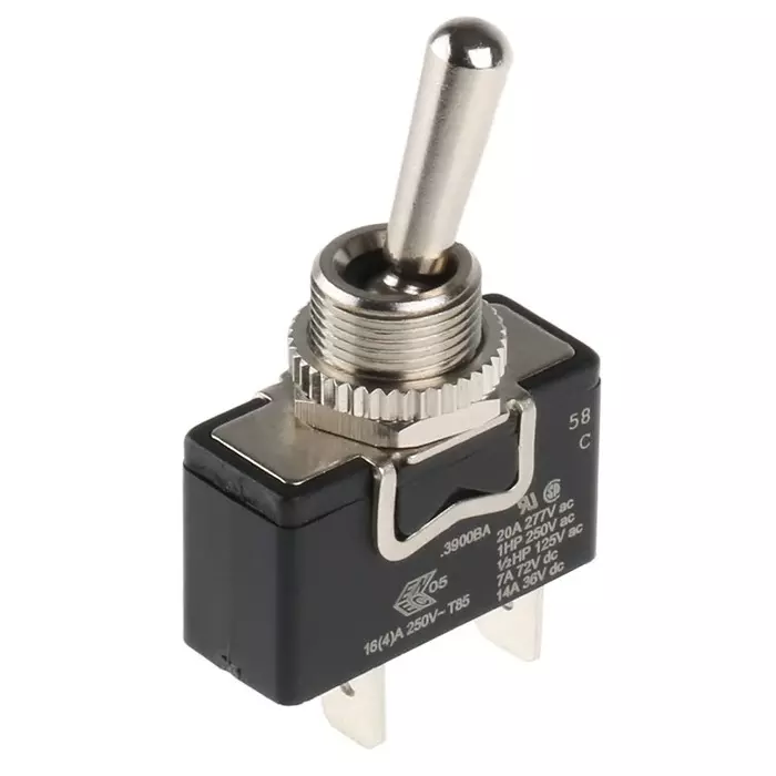 ARCOLECTRIC (BULGIN LIMITED) Toggle Switch Panel Mount On-Off SPST Tab Terminal 250 V AC, C3900BAAAA