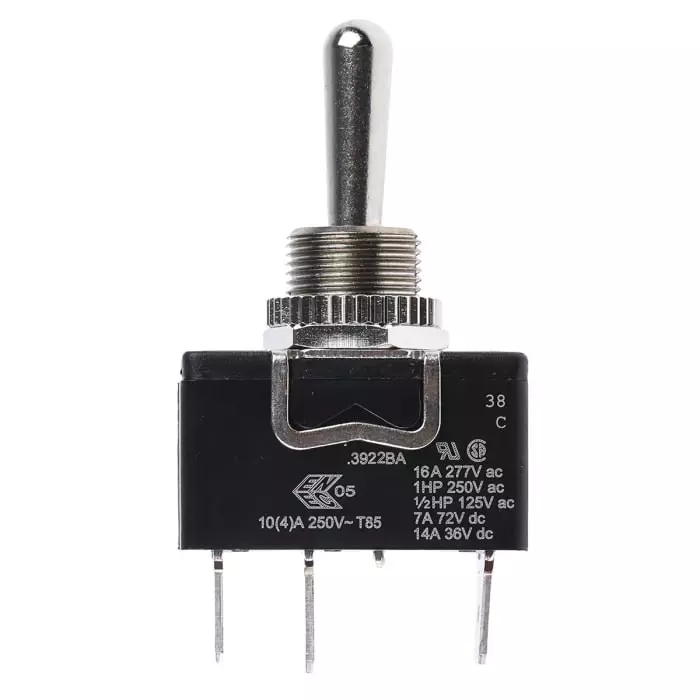 ARCOLECTRIC (BULGIN LIMITED) Toggle Switch Panel Mount (On)-Off-(On) SPDT Tab Terminal, C3922BAAAA