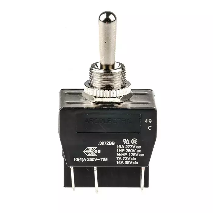 ARCOLECTRIC (BULGIN LIMITED) Toggle Switch Panel Mount (On)-Off-(On) DPDT Tab Terminal, C3972BBAAA