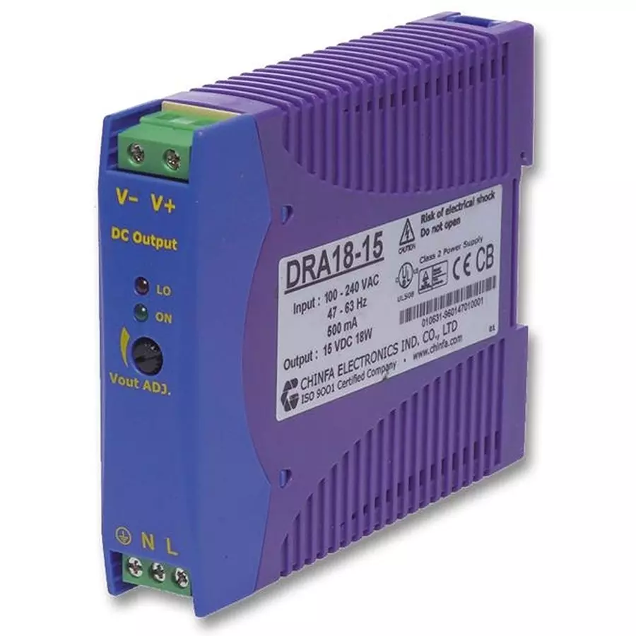 MULTICOMP PRO AC / DC DIN Rail Mount Power Supplies PSU, DIN RAIL, 18W, 24V, MP-DRA18-24