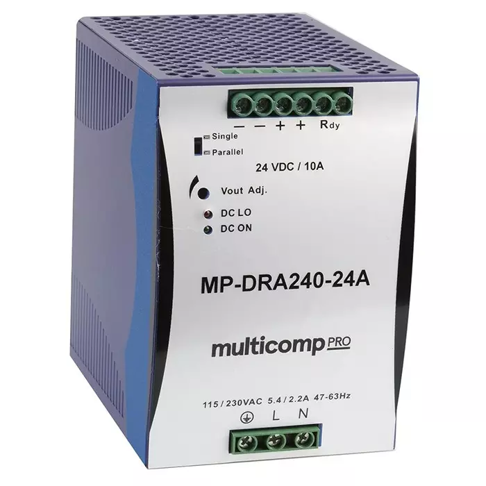 MULTICOMP PRO AC / DC DIN Rail Mount Power Supplies PSU, DIN RAIL, 24V, 240W, MP-DRA240-24A