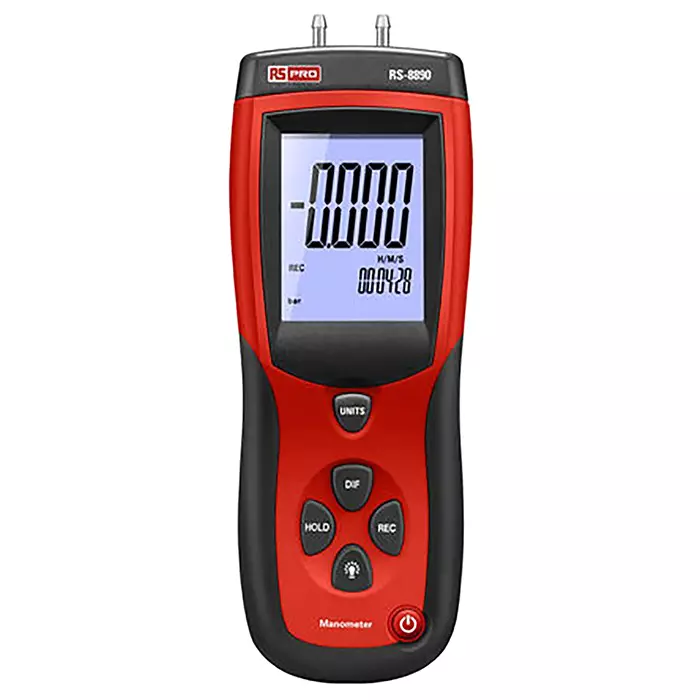 RS PRO RS-8890 Differential, Gauge Manometer With 2 Pressure Port/s, Max Pressure Measurement 0.137 bar, 0.14 kgcm², Model No 1445343