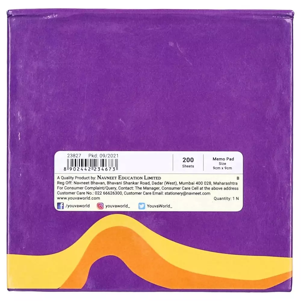 Youva by Navneet Memo Pad 9x9 cm 200 Sheets Strong & Sturdy Case Binding