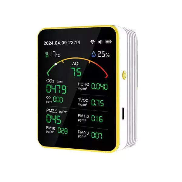 GENERIC Digital Air Quality Monitor CO, CO2, HCHO, TVOC, PM0.3, PM1.0, PM2.5, PM10, Temp, Humidity, AQI Detection Parameters, DAQM-15-1