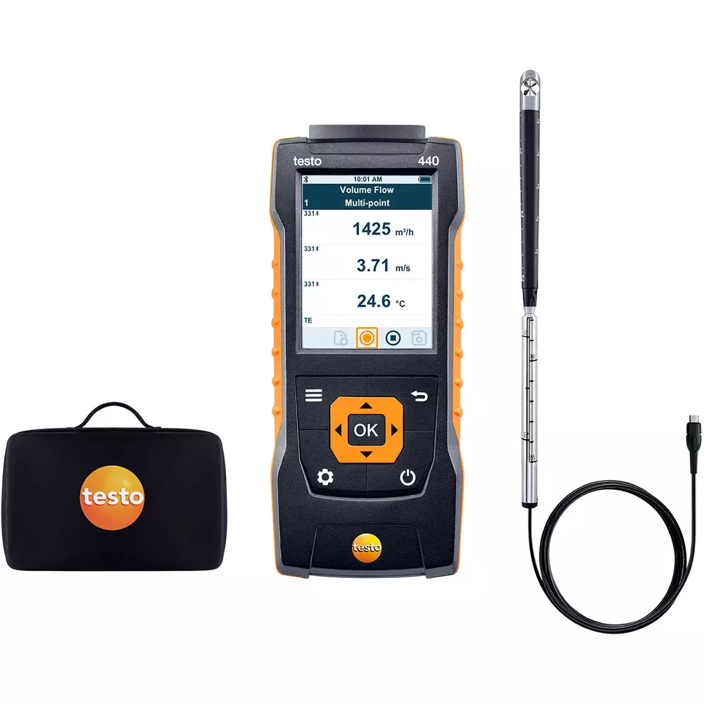 Testo Anemometer 3 AA batteries, USB cable, shipping inspection certificate, soft case Included Components, 0563 4401
