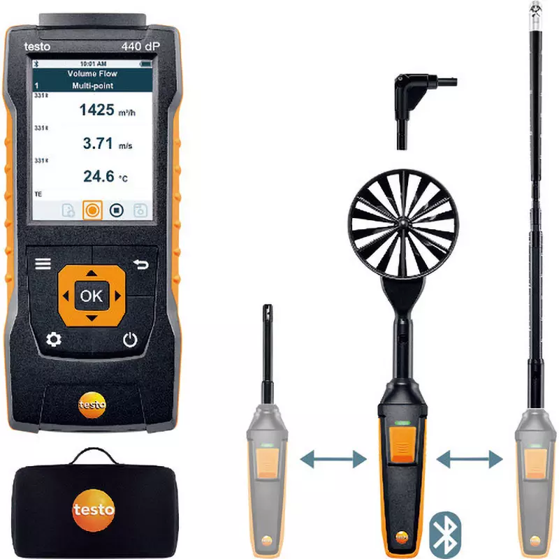 Testo Anemometer Combo Set -20 to 70 ℃ Measuring Range 0.1 ℃ Resolution 0.1 %RH resolution, 0563 4410