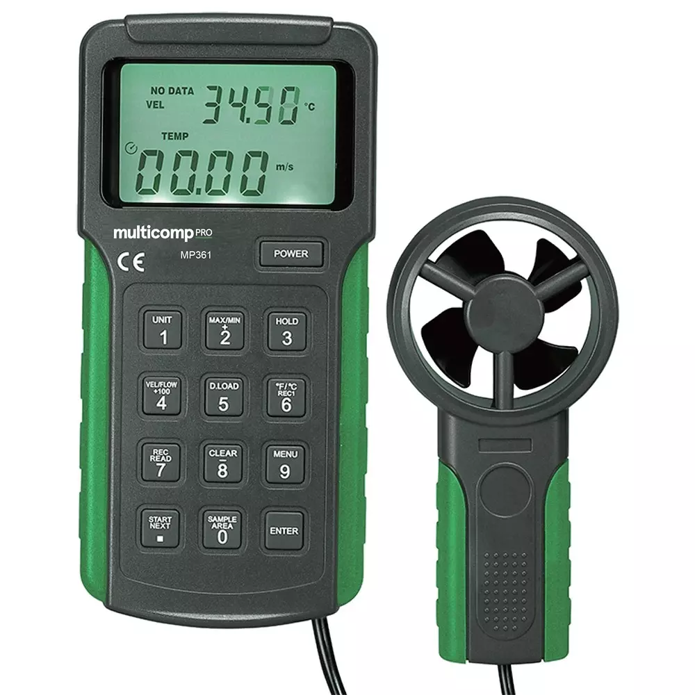 MULTICOMP PRO Anemometer 2 m/s to 30 Air Velocity Range 0% 75% Relative Humidity, MP361