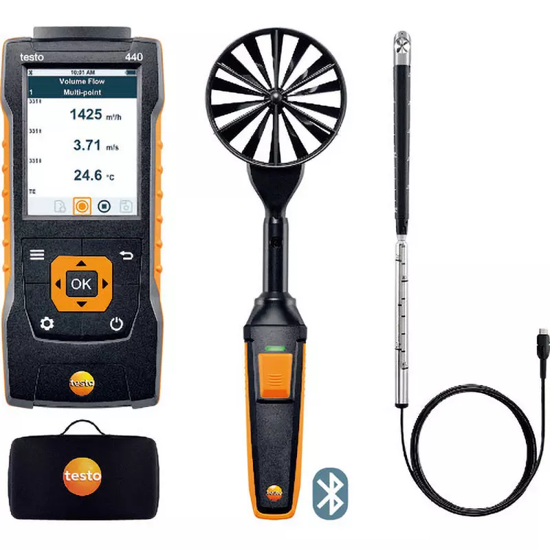Testo Anemometer Set -20 to 70 ℃ Measuring Range 0.1 ℃ Resolution, 0563 4407
