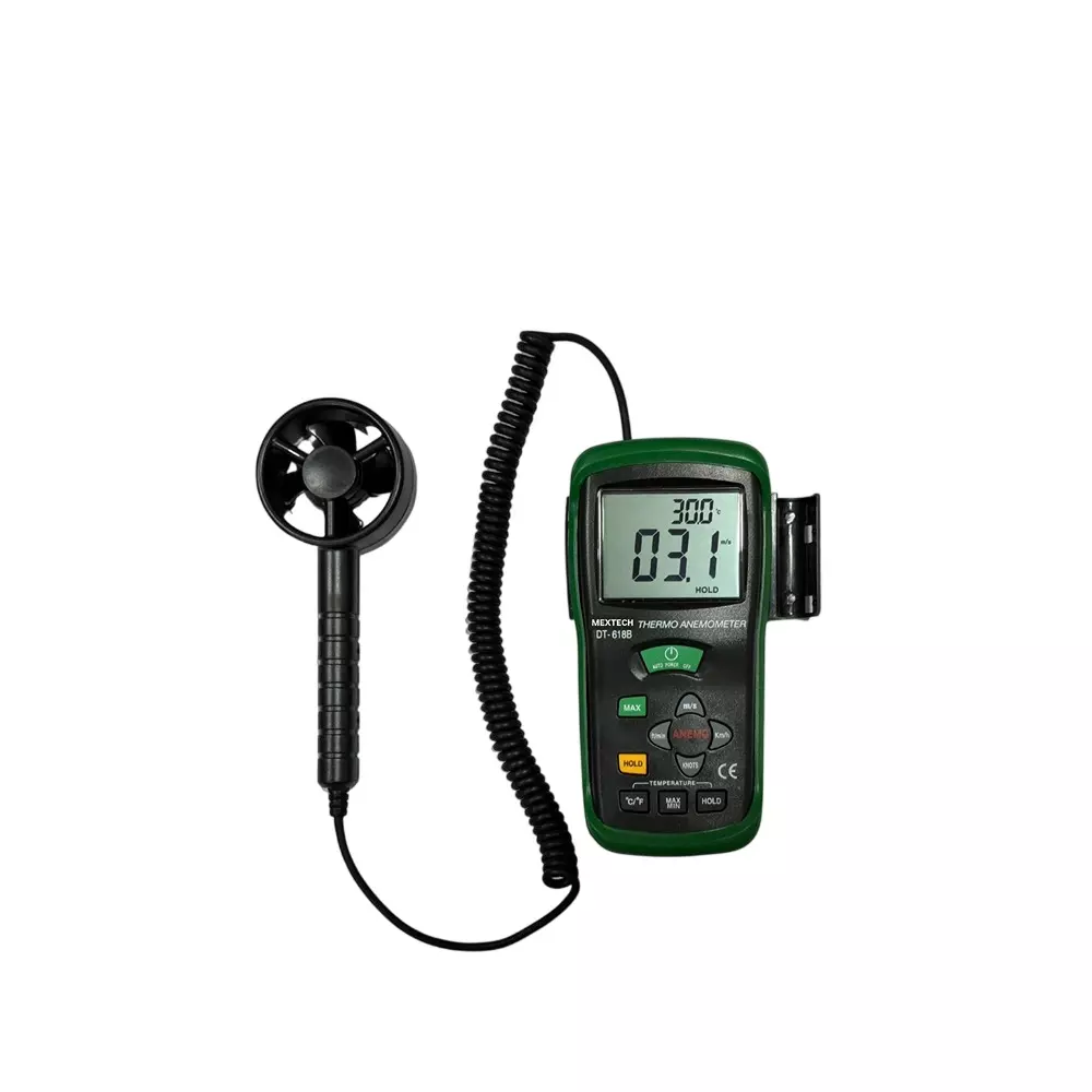 MEXTECH Thermo Anemometer Type K ±2°C (±4°F) Temperature Accuracy and 0.1°C / 0.1°F Resolution, DT618B