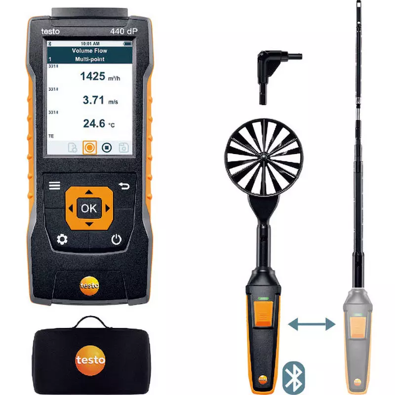Testo Anemometer Combo Set 0.01 m/s Resolution -20 to 70 ℃ Measuring Range 0.1 ℃ Resolution, 0563 4409