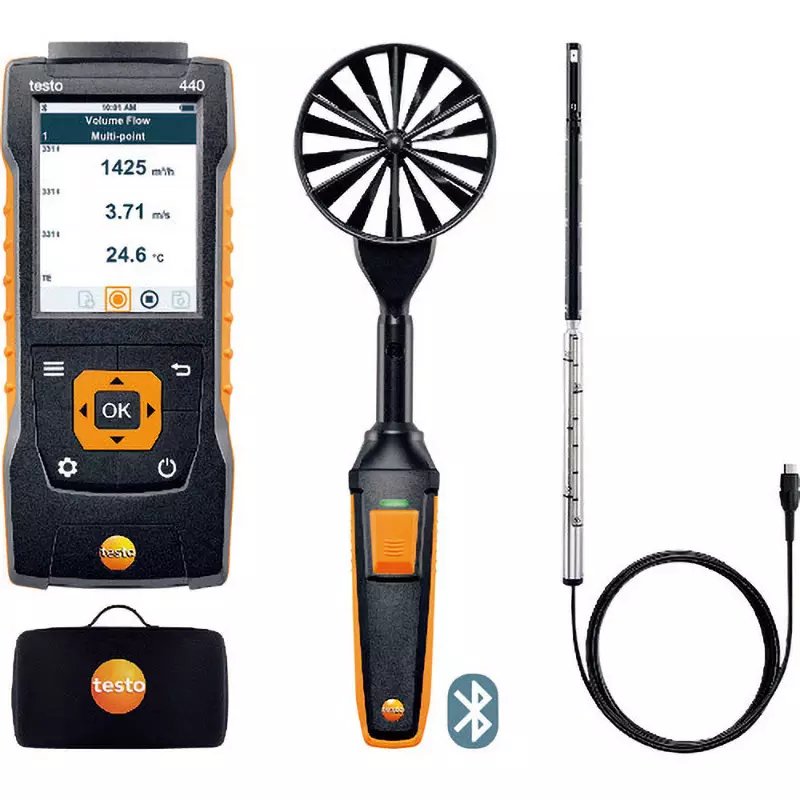 Testo Anemometer Set 0.01 m/s Resolution 0.1 ℃ Resolution, 0563 4406