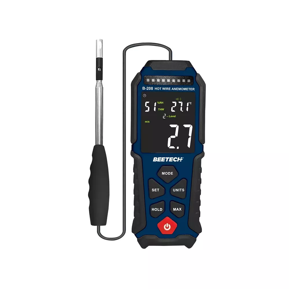 Beetech B-208 Digital Hot Wire Anemometer 2.8 Inch (71 mm) Color LCD Air Velocity & CFM Meter with Slim Probe for HVAC Testing & Duct Airflow Analysis