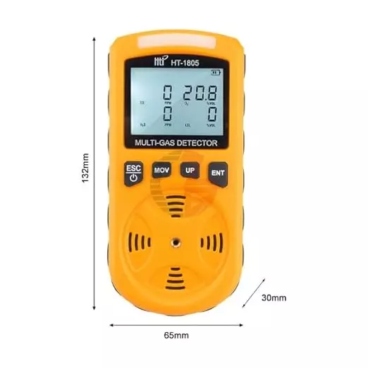 HSETIN 4 in 1 Multi Gas Detector for O2, CO, H2S & LEL (Inflammable Gas), HT-1805