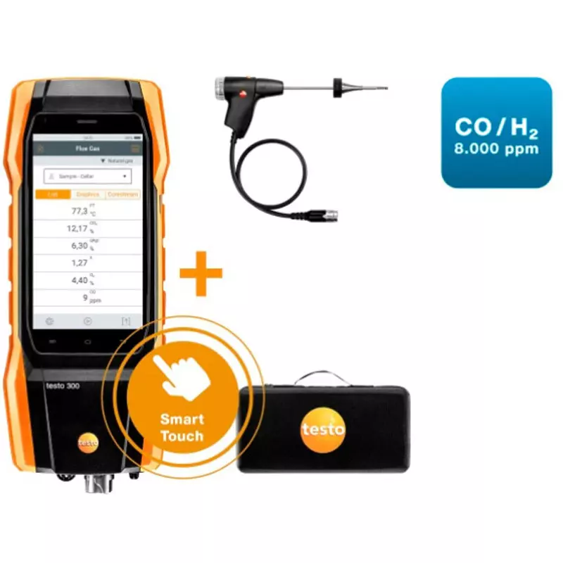 Testo Exhaust Gas Analyzer Set O2/0 to 21 Vol % Measurement Range Probes: 500 ℃ Highest Temperature, 0564 3002 72