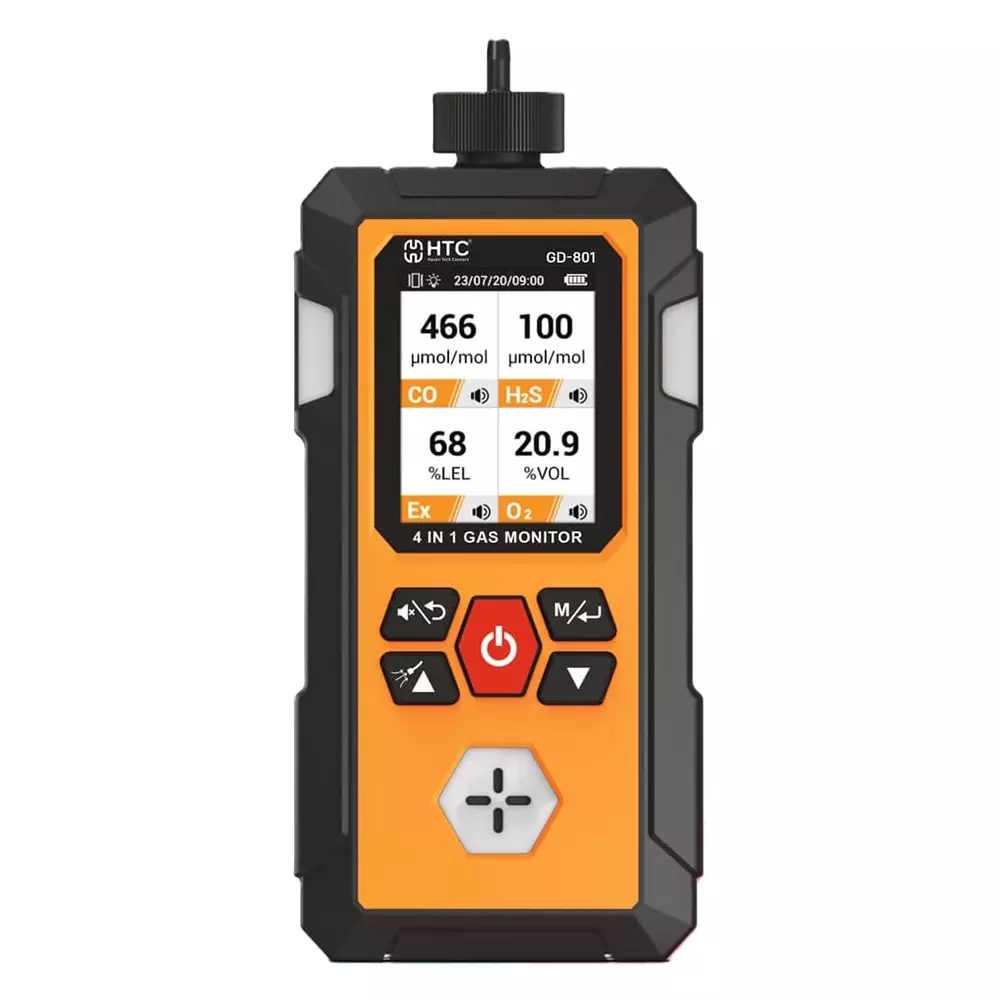 HTC 4 In 1 Gas Detector 400 Record Storage Capacity 3000 mAh Rechargeable Li-Ion Battery, GD-801 PRO
