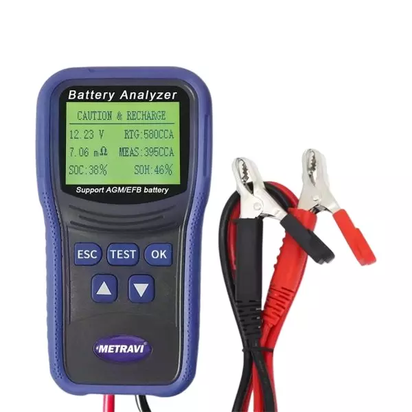 Metravi Battery Analyser Lattice Screen Backlit LCD Range 100 CCA – 2000 CCA, BT-200