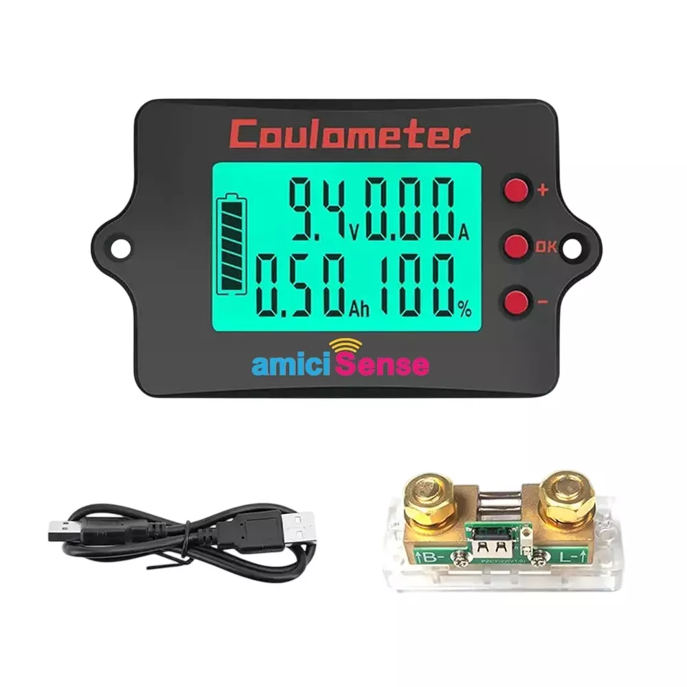 amiciSense Coulomb Counter Meter with Bi-Directional Detection 8-120 V 50 A Current, 1xBAT-COU-500A