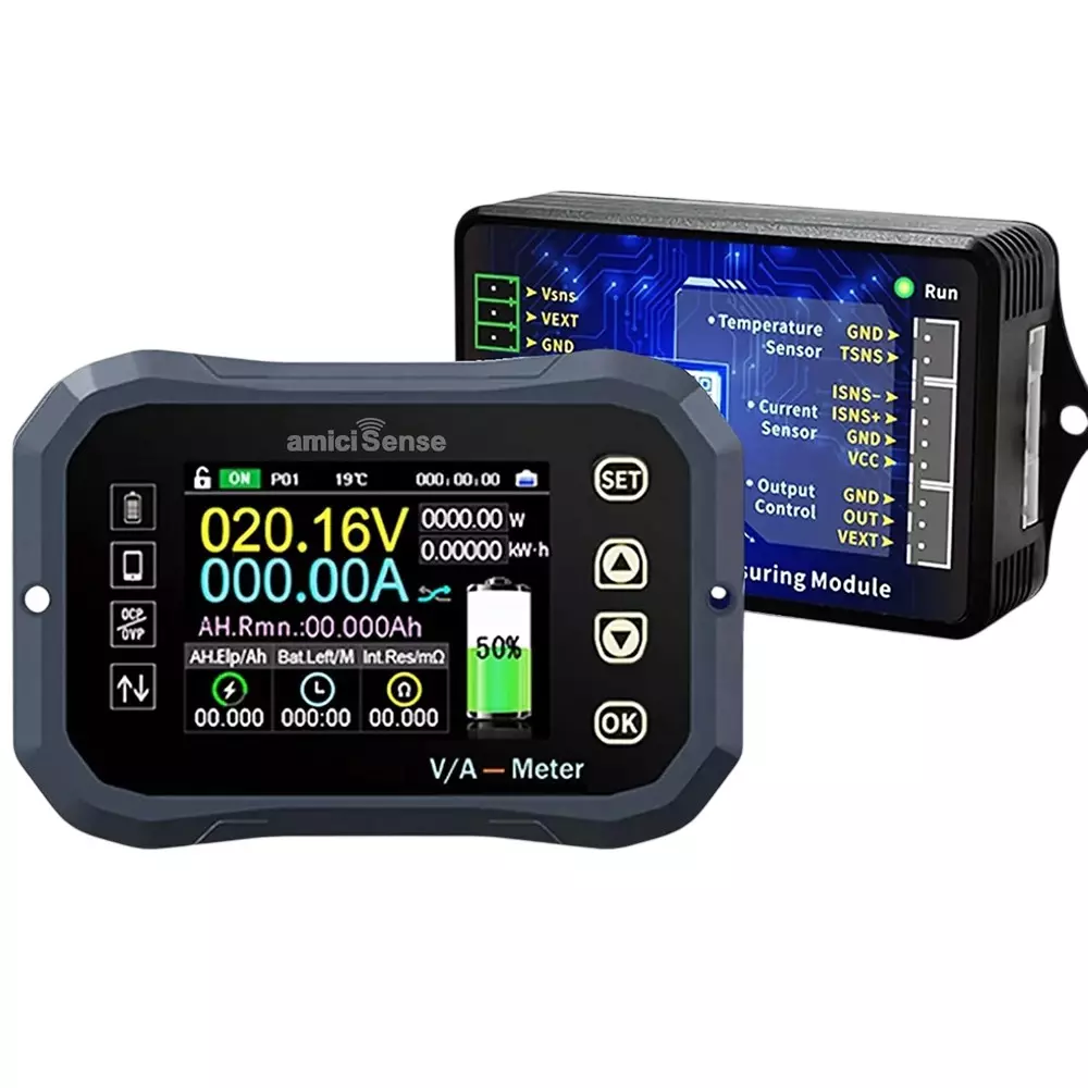 amiciSense Smart Battery Coulometer HD Display 0 to 120 V 100 A with Bluetooth App & 2.4 inch (60.96 mm) Color Display, 1xBAT-COUL-ADVANCE