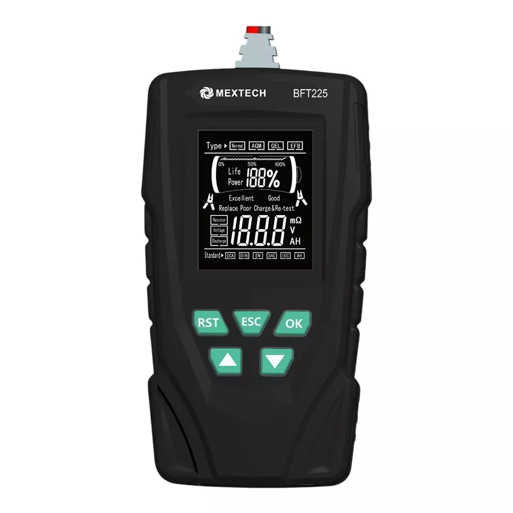 MEXTECH Battery Tester Large LCD Display 8 to 36 V Range 3 to 250 Ah Quick Test 100 to 1700 CCA CCA Range, BFT225