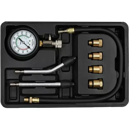 Yato 8 Pcs Compression Tester Kit #45 Carbon Steel Material and 0-300 PSI Measurement Range, YT-73022