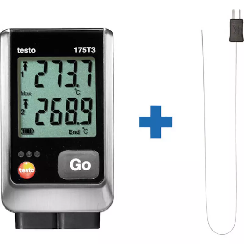 Testo Thermocouple Logger Set Thermocouple 2-channel temperature logger, K thermocouple probe, TD20-175-01