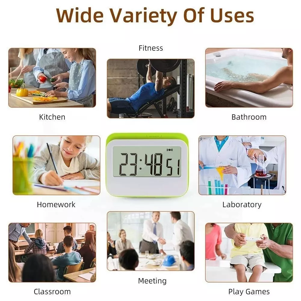 MxRady Digital Kitchen Timer with LCD Display, Plastic Body and 5 Buttons, Grey and White, DT-1047