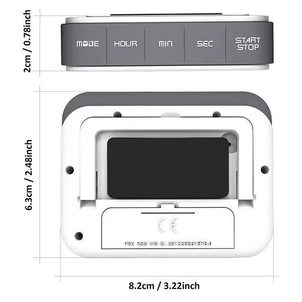 MxRady Digital Kitchen Timer with LCD Display, Plastic Body and 5 Buttons, Grey and White, DT-1047