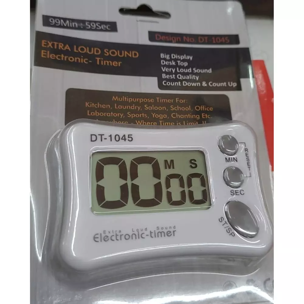 MxRady Digital Count Down/Up Timer 99 Mins : 59 Sec, LCD Display and ABS Plastic Body, Grey and White, DT-1045 OM