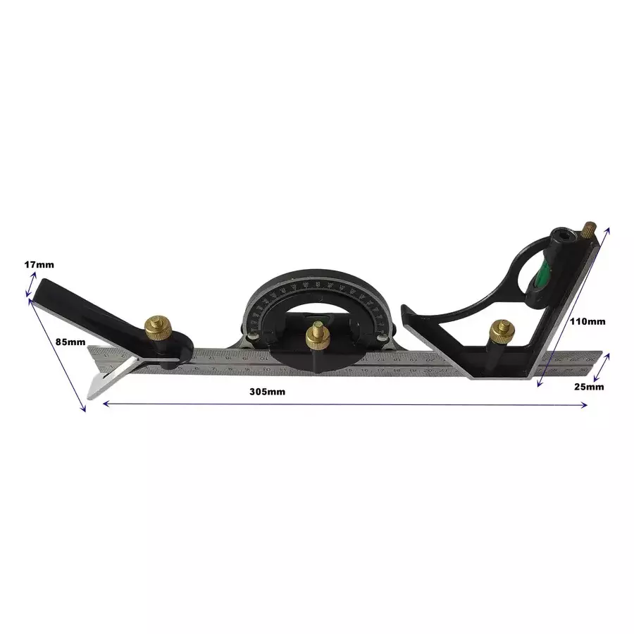 Dumdaar Angle Finder Protractor Measuring Tool Kit 300 mm Blade Length Carbon Steel Multicolor for Industrial Use