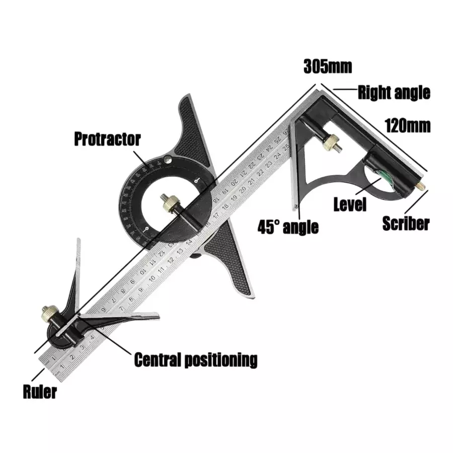 Dumdaar Angle Finder Protractor Measuring Tool Kit 300 mm Blade Length Carbon Steel Multicolor for Industrial Use