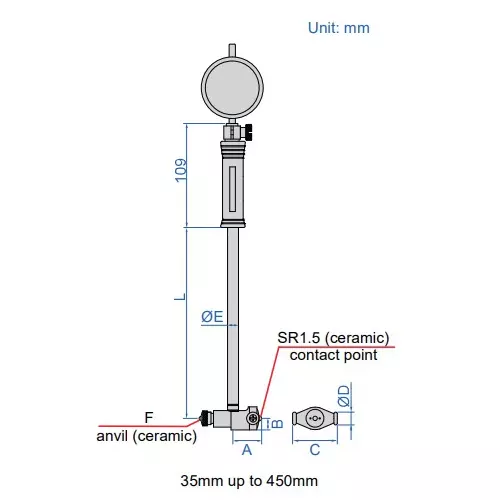 Insize Precision Bore Gauge w/o Dial Indicator 50-160 mm Range, 2283-160