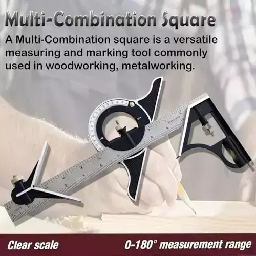 Buyohlic International 0-300 mm Range Multi Combination Square Angle Ruler with Precision Protractor and Spirit Level for Woodworking with Hand Gloves, 53-710I-688Q
