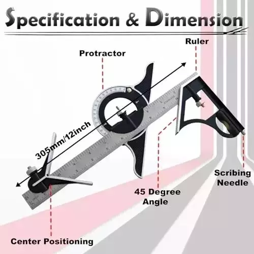 Buyohlic International 0-300 mm Range Multi Combination Square Angle Ruler with Precision Protractor and Spirit Level for Woodworking with Hand Gloves, 53-710I-688Q