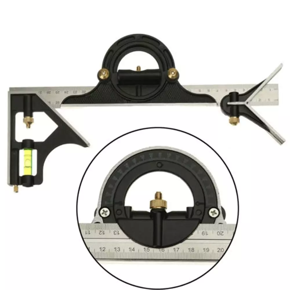 DY TOOLS Combination Protractor Tri-Square Angle Ruler 30.5 cm (12 inch) Length 0-600 mm Measuring Range, PL7981