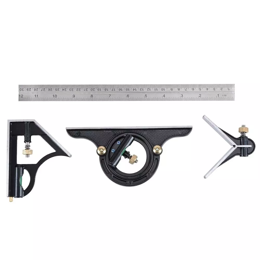 DY TOOLS Combination Protractor Tri-Square Angle Ruler 30.5 cm (12 inch) Length 0-600 mm Measuring Range, PL7981