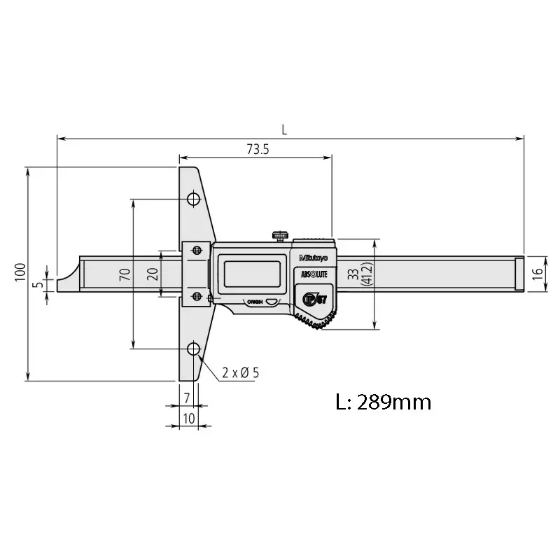 Mitutoyo ABSOLUTE Digimatic Depth Gage 0-150 mm Range ±0.02 mm Accuracy, 571-261-20